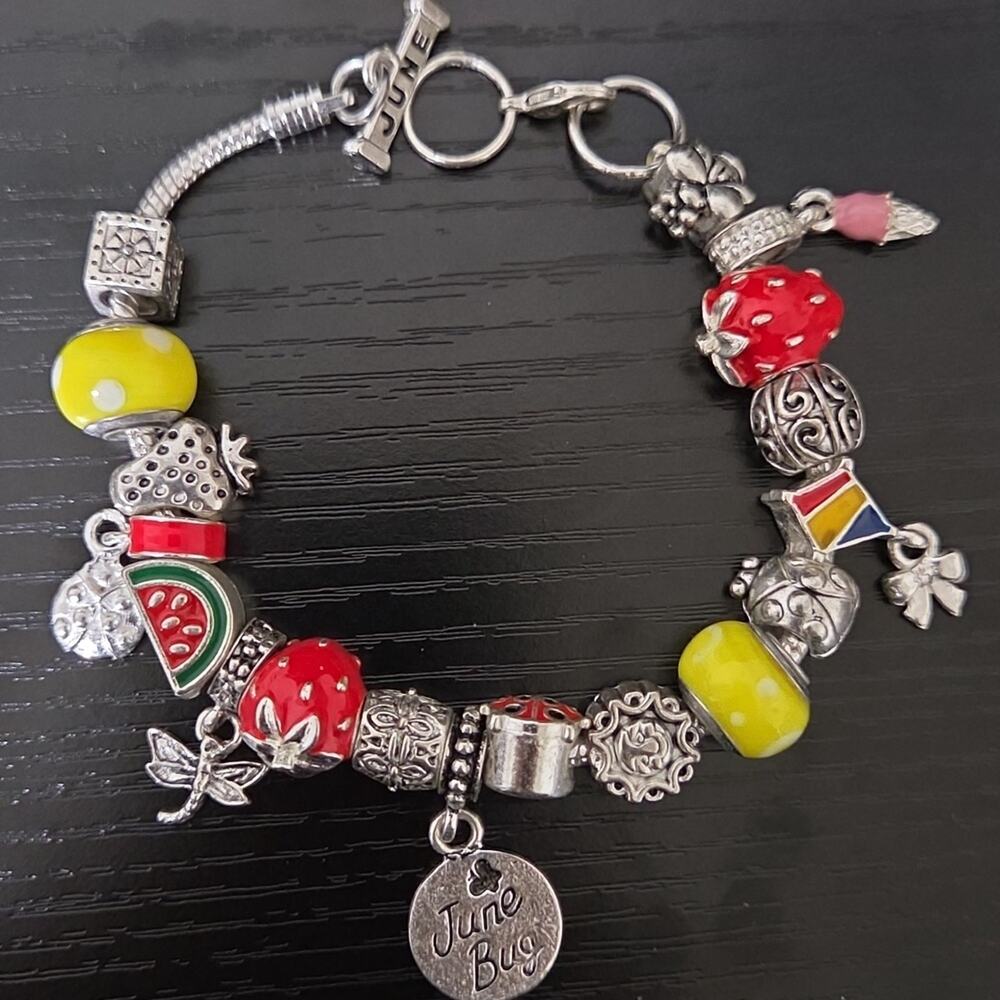 Willabee & Ward Toggle Charm Bracelet JUNE Ladybug Strawberry Watermelon Kite